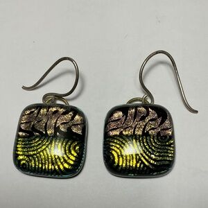 Dichroic Glass Dangle Earrings. 1.25 inches long